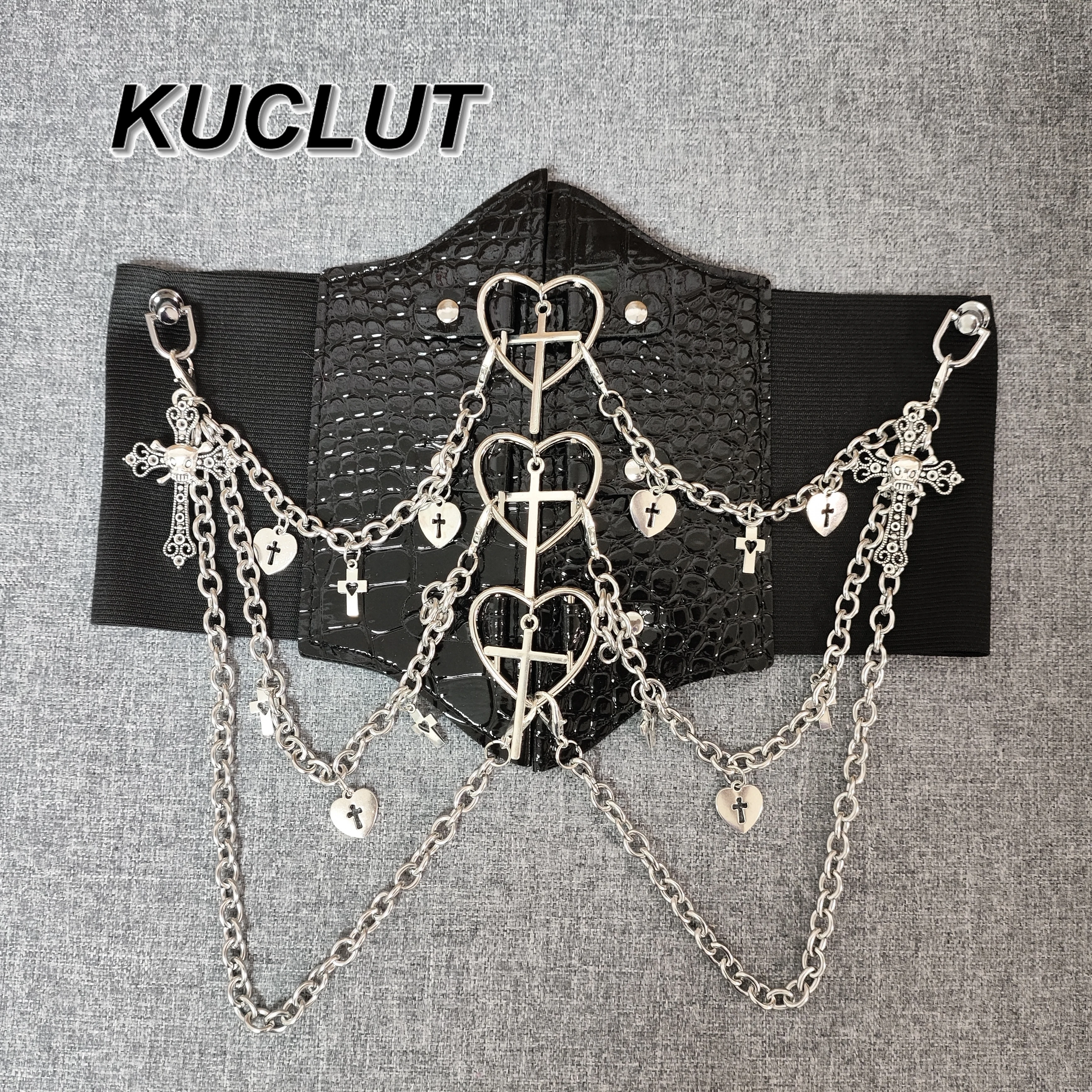 فتاة Cummerbunds القلب عبر سلسلة الفيلكرو حزام الخصر فاسق Y2K نمط مرحلة الأداء زي الملحقات للنساء