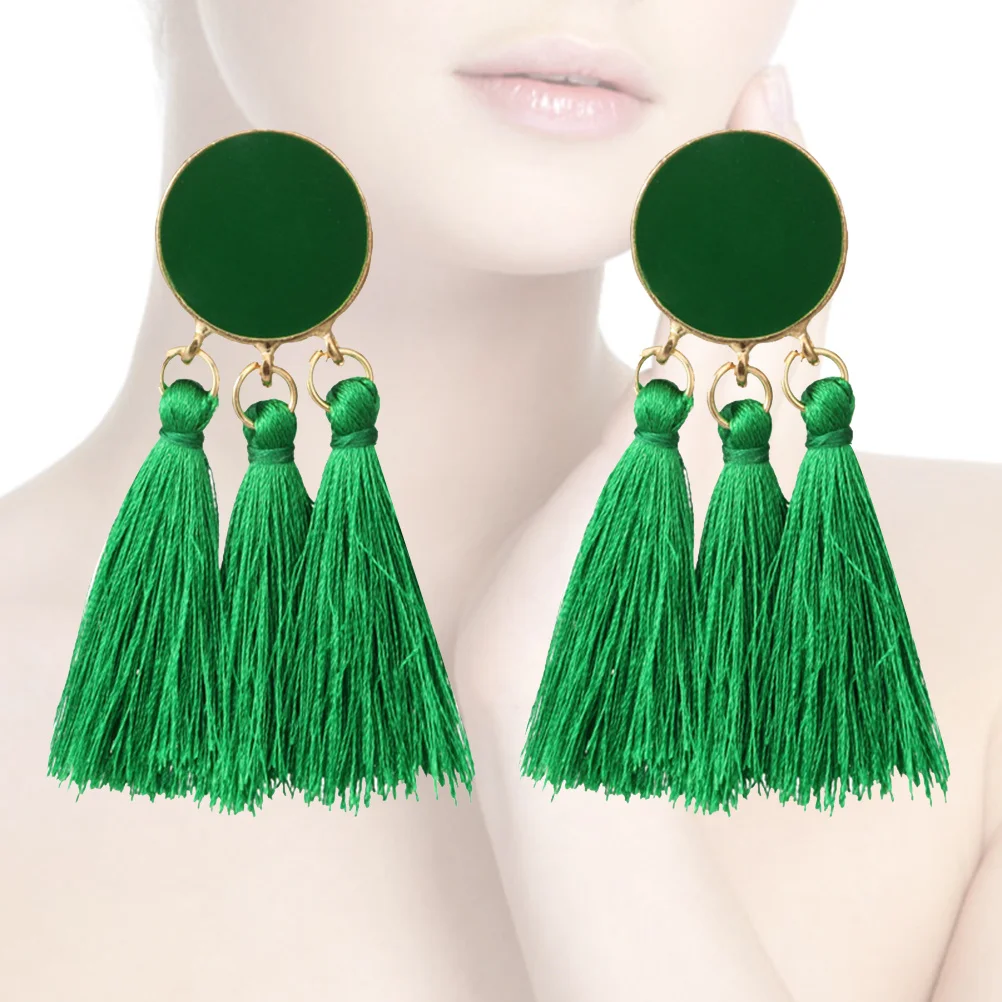 

Green Geometric Tassel Earrings Bohemian Lightweight Dangle Drop For Women Vintage Jewelry Unique Fashion Gift