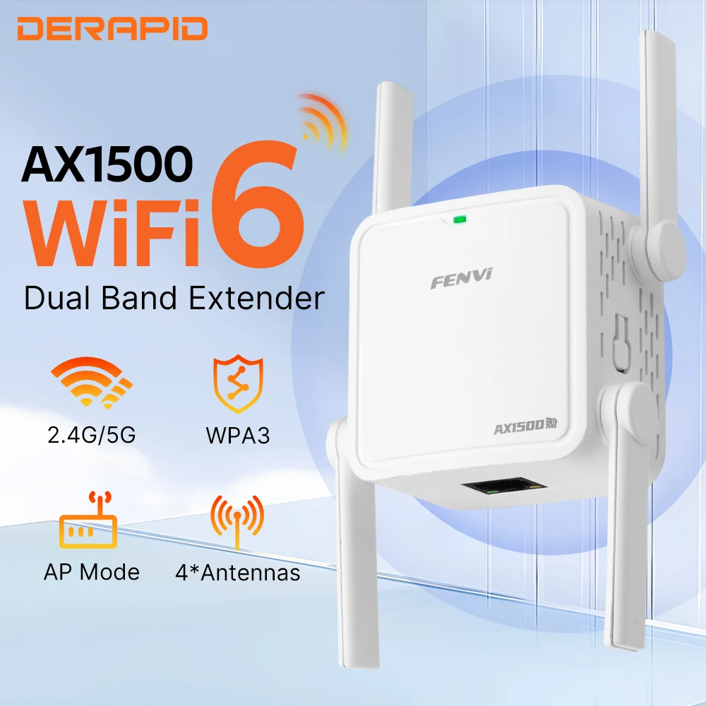 

Dual Band WiFi 6 Repeater AX1500Mbps Wireless Range Extender 2.4GHz/5GHz AX1500 Signal Booster with EU/US Plug for Home Office