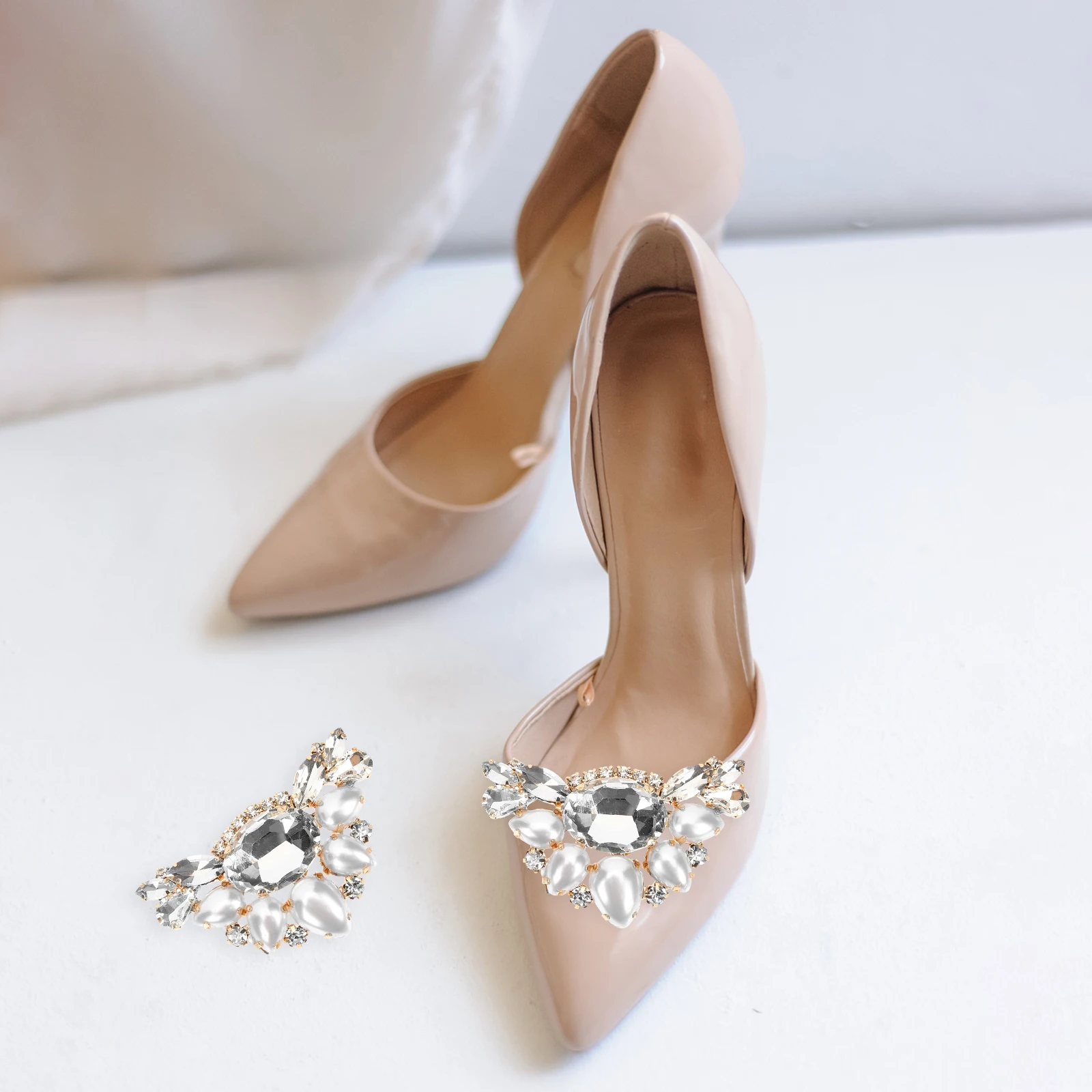 

1 Pair Pearl Crystal Clips Decorative Buckles Women Heel Accessories Bridal Wedding Bling Charms Lightweight Metal Shoe Jewelry