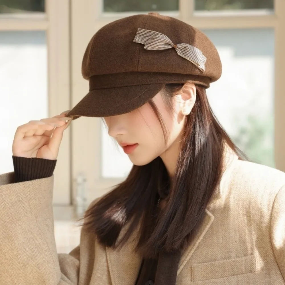 カジュアルウールボウベレー帽無地暖かいペインターハット多用途韓国スタイルキャスケット帽子秋冬