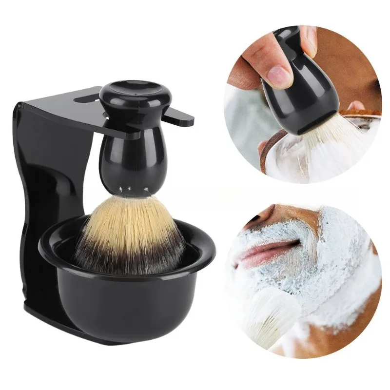 Beard  Set Three Piece Shaving  Soap Bowl Shelf Acrylic Frame Bubble Brush Foam Brush Portable Shaving view 4