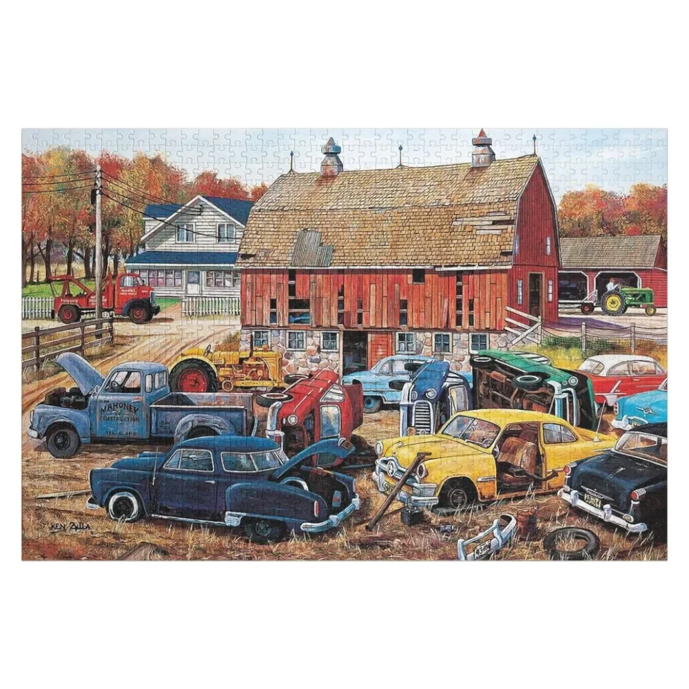 

Cars, Old Cars Painting, Old House, Van Car, Barn yard Cars, Classic Cars. Jigsaw Puzzle Personalized Wooden Name Puzzle