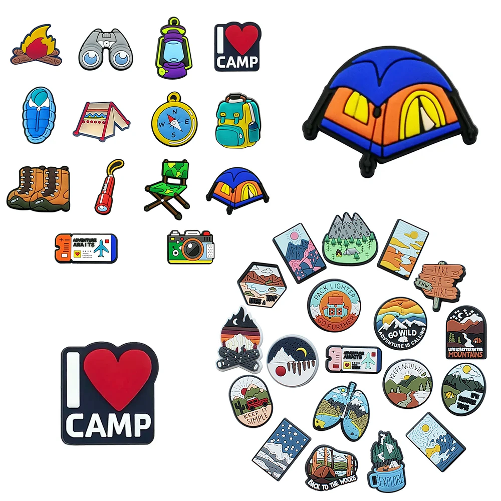 

14-19pcs/set Camping Series Beautiful Scenery for Cartoon Shoe Charms Accessories for Classic Clog Kids Gifts