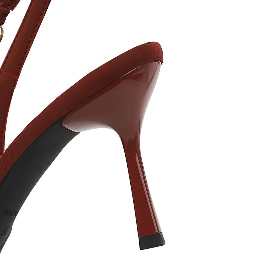 Women New Elegant Dark Purple 9cm High Heels Sandals Female Fashion Satin Valentine Date Shoes Lady Chic Pointed Toe Scarpins image 6