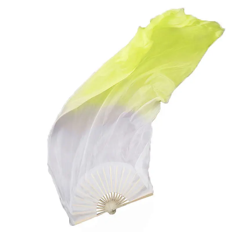 Silk Gradient Yellow Dance Fan Square Dance Chinese Style Simulated Silk Bamboo Fan A Must-have Fan for Group Performances White