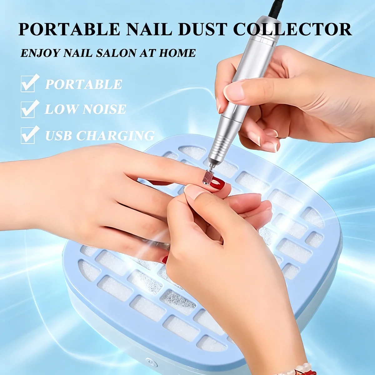 Compact Nail Dust Collector with Lightweight Design,Portable Nail Vacuum Fan,Reusable Filter & Easy-Control for Beginners