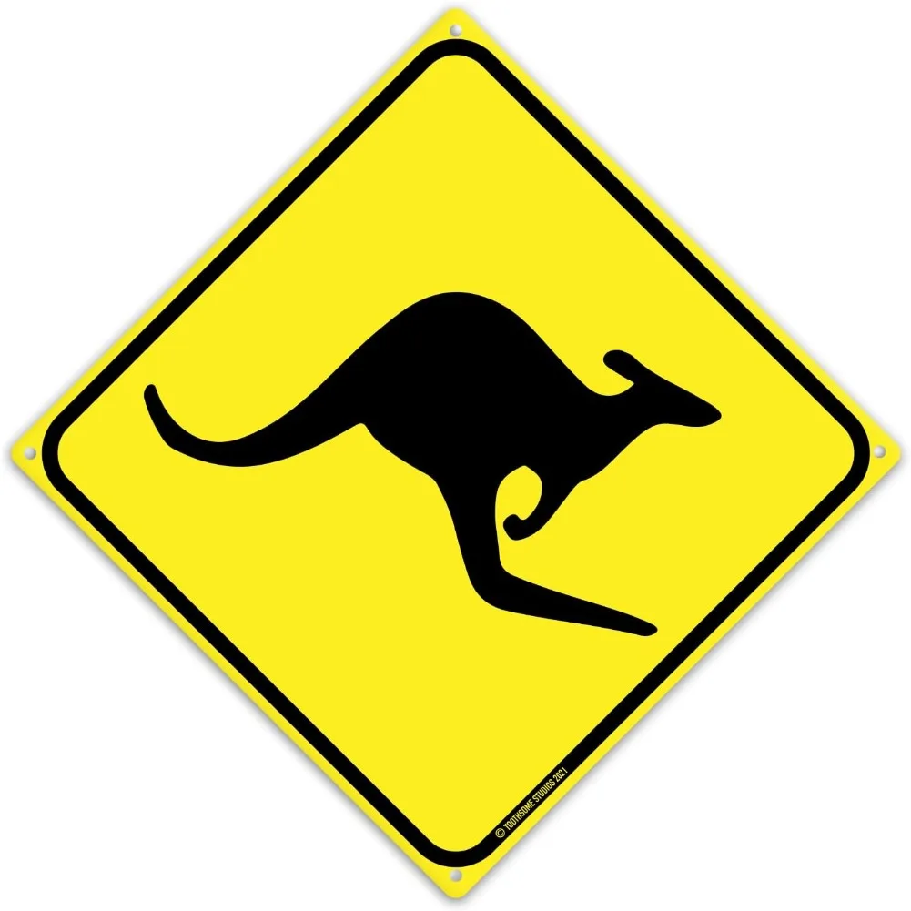 Kangaroo Crossing 12' X 12' Tin Road Sign Xing Australian Outback Theme Plaque Home Decor
