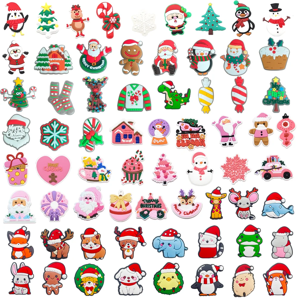 

10-69PCS Christmas Style Shoe Charms Pink Christmas Tree Kawaii Xmas Fashion Women Men Shoe Accessories Decorations