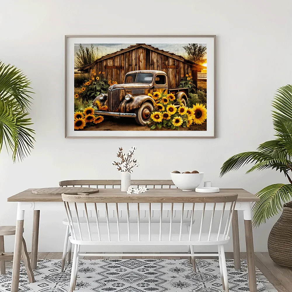 จิ๊กซอว์รถบรรทุกและโรงนาสไตล์วินเทจ 1,000 ชิ้น - ของเล่นจิ๊กซอว์ขนาดใหญ่สำหรับผู้ใหญ่ เกมเสริมสร้างความสัมพันธ์ในครอบครัว ของตกแต่งบ้าน ฝึกสมอง ทำจากกระดาษแข็ง