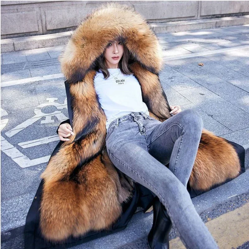 Female Thick Warm Parkas Hooded Outwear Large SizeInner Liner Removable Fur Over Knee Overcoat Women Cotton Coat Winter Jacket