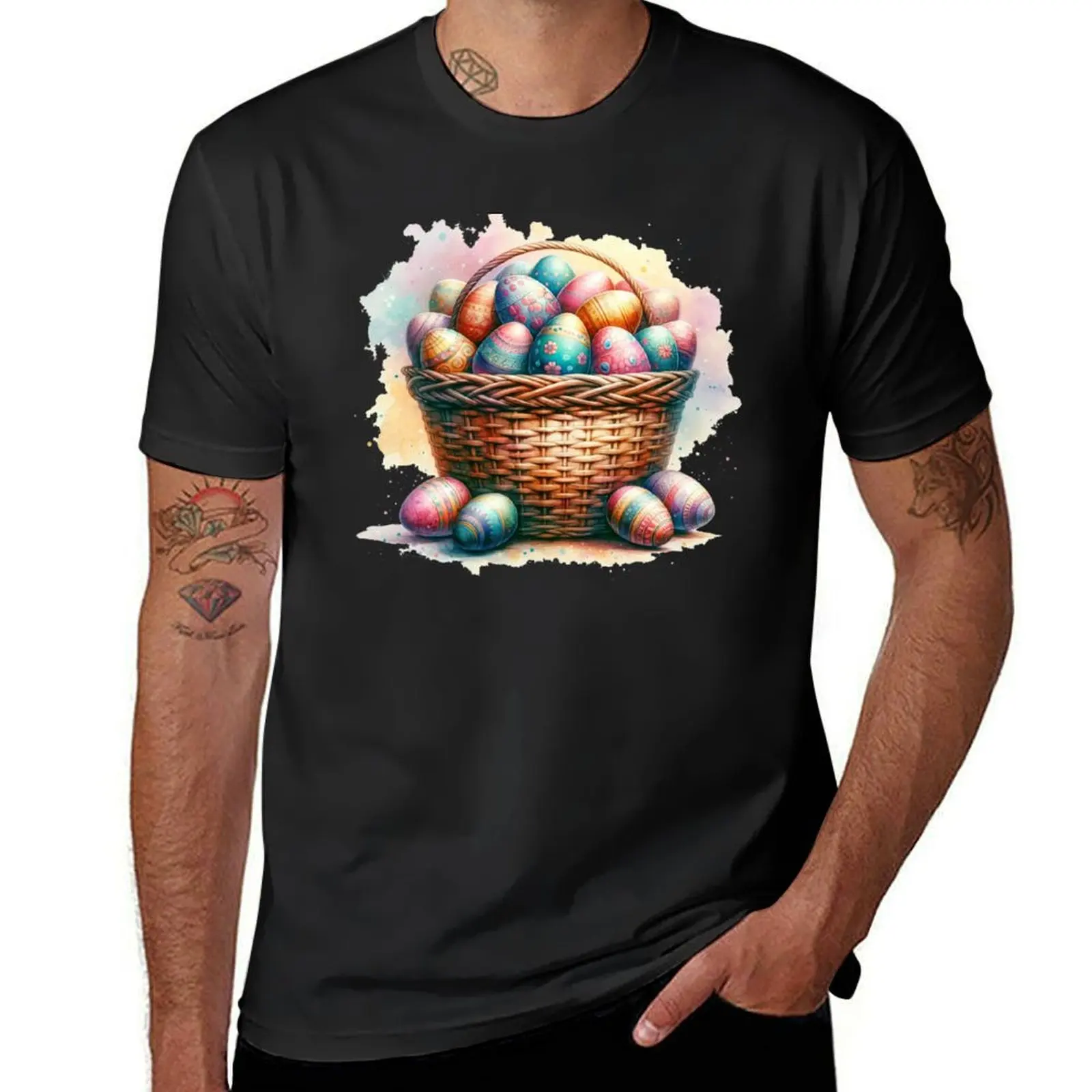 Easter Elegance Basket of Painted Eggs T-Shirt anime graphics customizeds mens graphic t-shirts anime