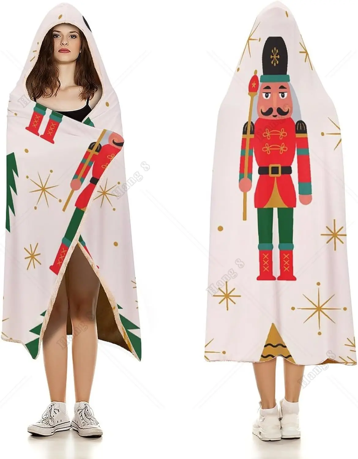 Christmas Nutcracker Tree Wearable Hooded Blanket Cape Throw Blanket Christmas Gifts Travel 60x80 Inch Blankets for Beds