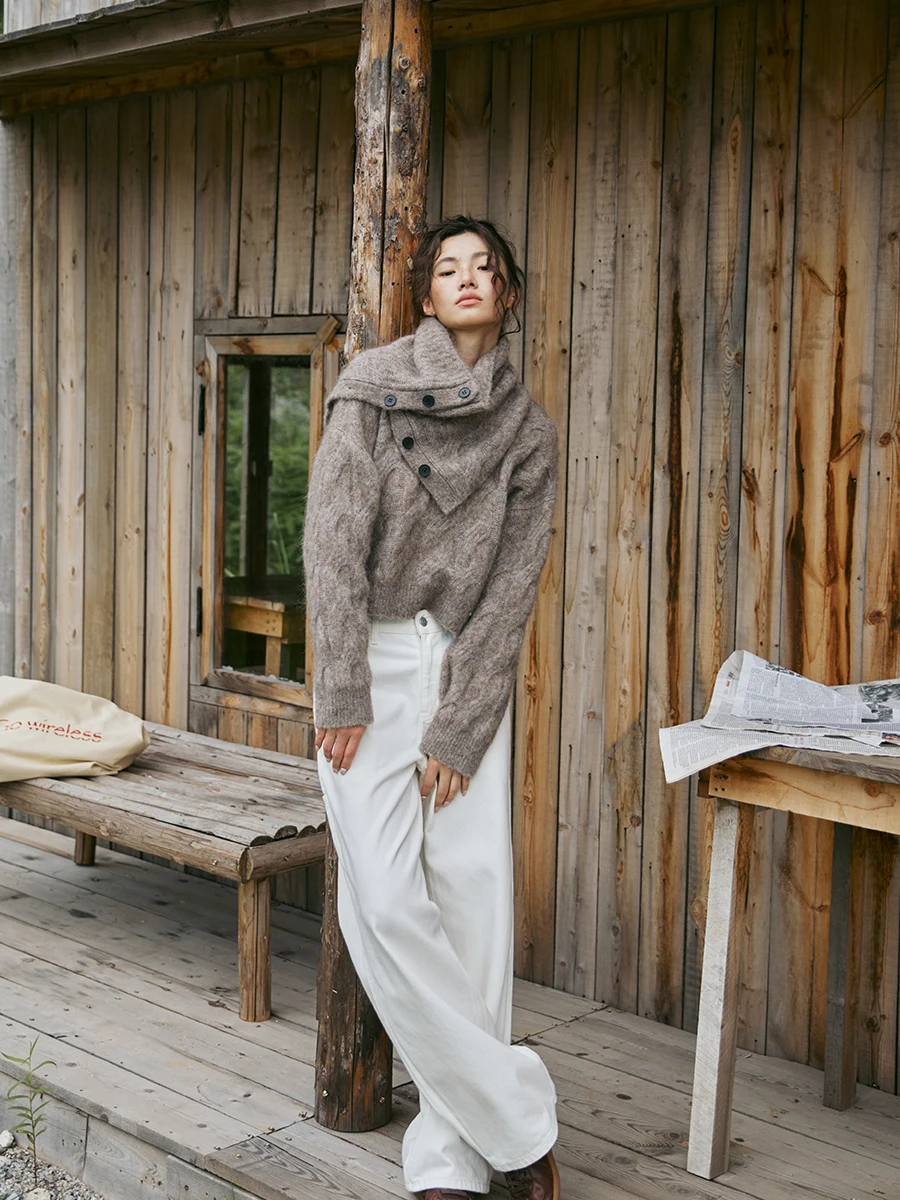 

Женский вязаный шерстяной свитер Gowirel Moka с высоким воротником, удобный комплект из двух предметов, осенне-зимний модный повседневный стиль