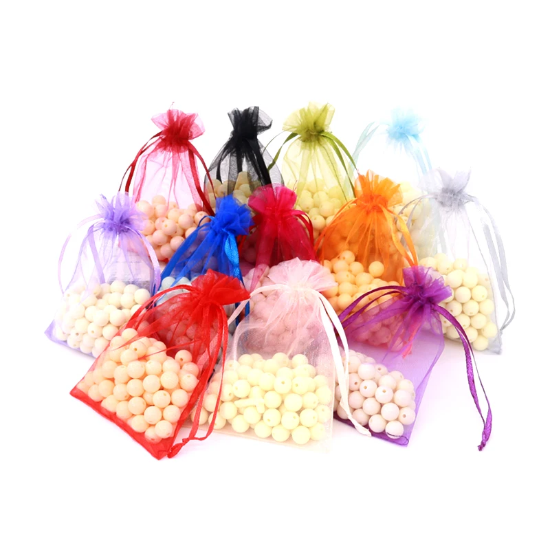 10PCS Multi Size Drawstring Organza Bag Packaging Jewelry Bracelet Tulle Sachets Pouches Wedding Gift Bag Candy Favor Bag Custom