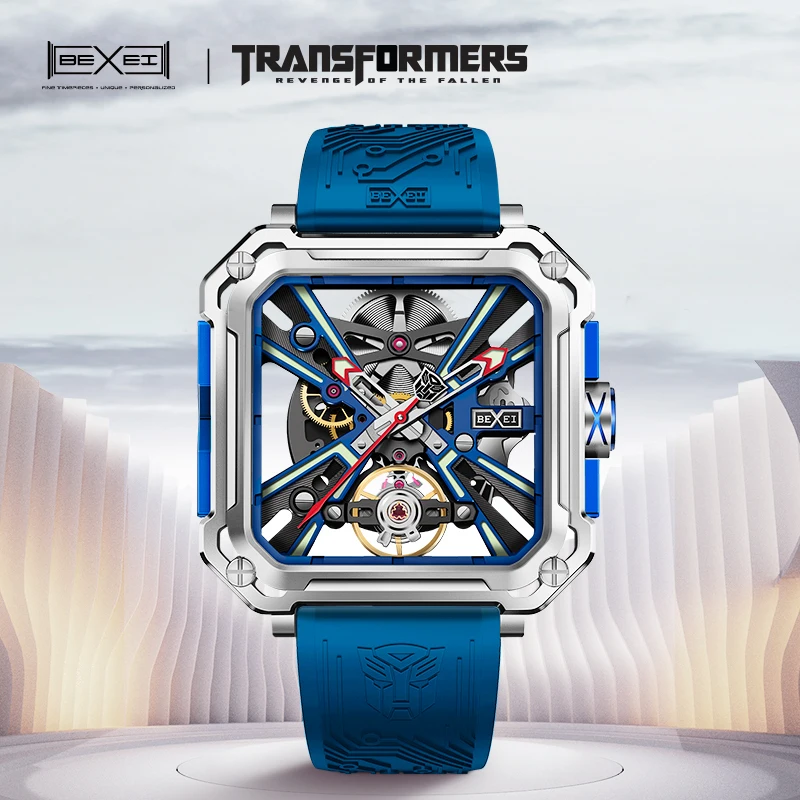 BEXEI 9102 Mechanical Watch Transformers Optimus Prime Skeleton Marvel Fans 72H Power Stainless Steel Sapphire  Wrist Watches