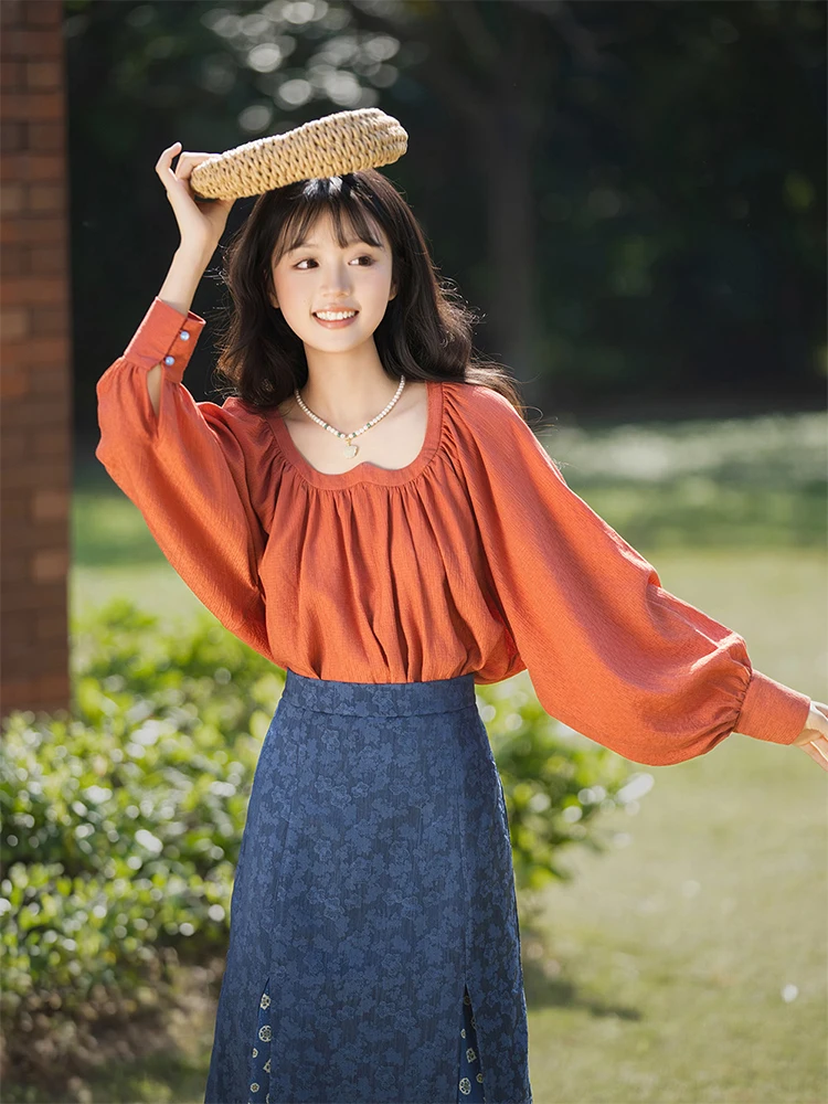 

Осенний деревенский стиль Ханьфу, квантон, сорочка с воротником-стойкой, улучшенная юбка-тройка, повседневный стиль, вегетарианский национальный стиль...