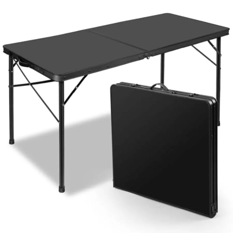 

4ft Folding Table with Adjustable Height Solid Metal Iron Top Portable Camping Table Compact Grill Table for Outdoor Picnic Pat