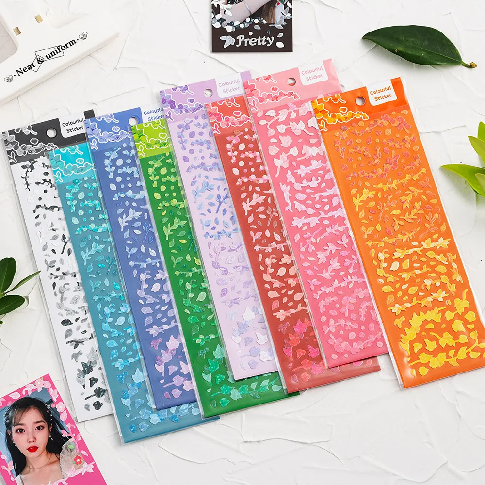 8pcs Bonito Brilhante Coreano Holograma Adesivos Kpop Decoração Toploader-Colorido Kawaii Deco Reflexivo Adesivos Com Flores & Folhas