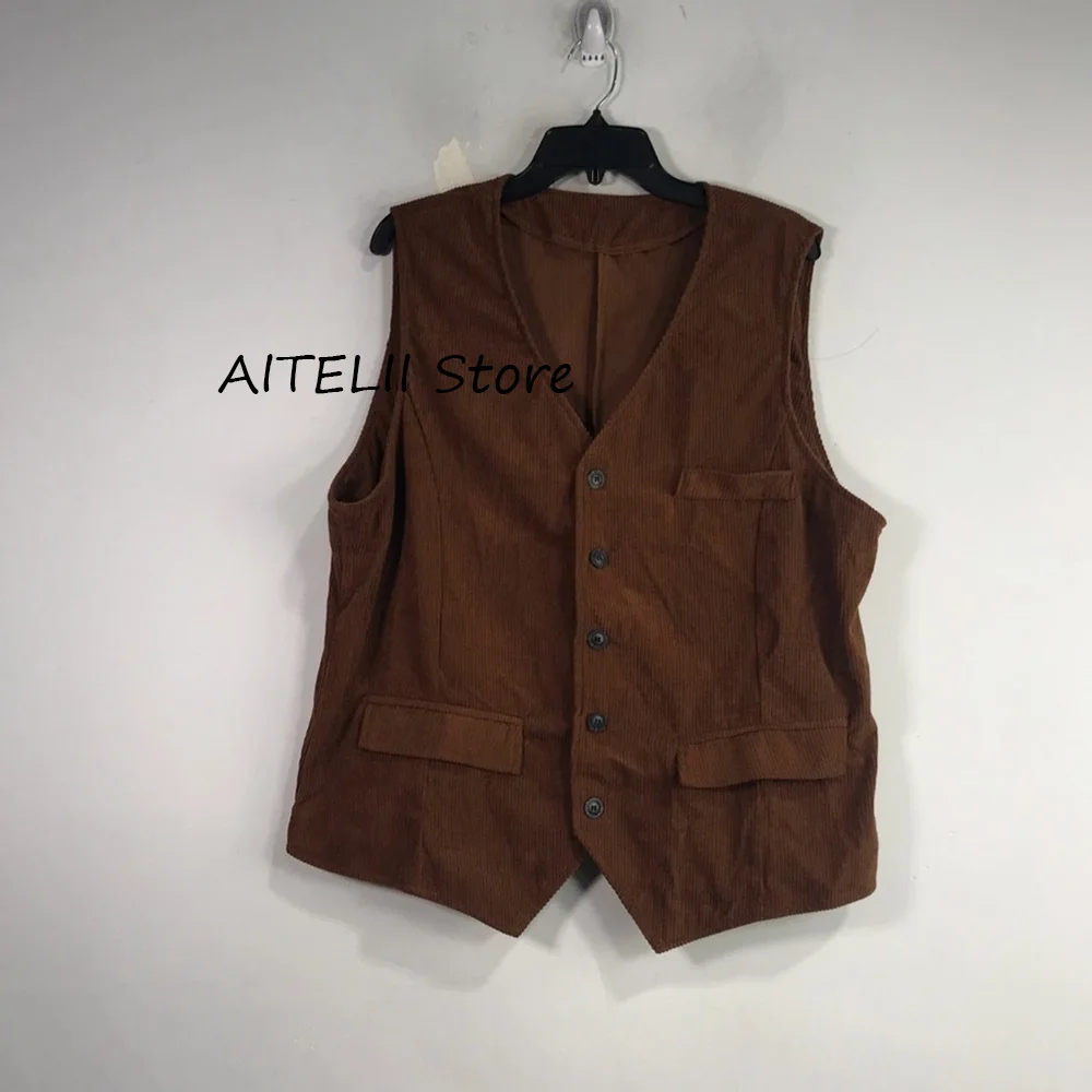 

Мужской классический жилет, вельветовый жилет без рукавов, мужские жилеты с v-образным вырезом, повседневные однобортные костюмы, рабочий мужской костюм, блейзер, одежда