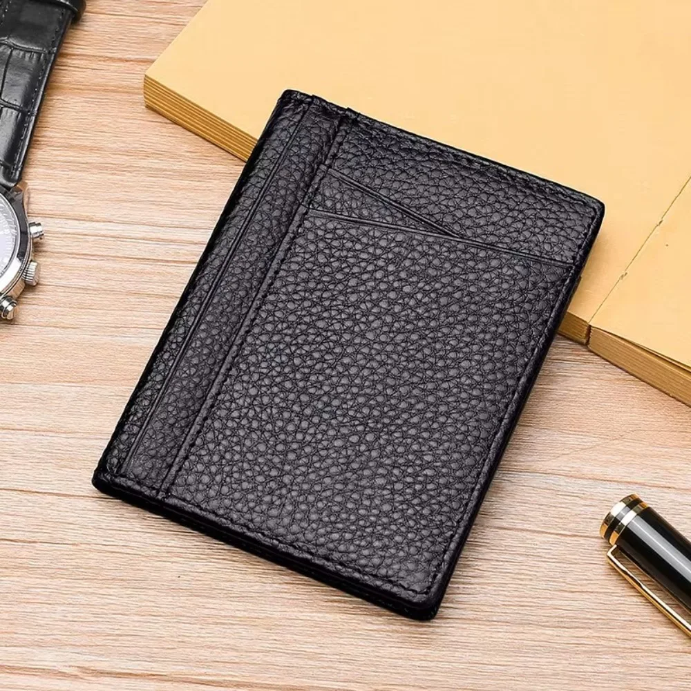 High Quality Soft Men's Wallet Genuine Leather Black Mini Credit Card Holders Wallet Thin Durable Super Slim Wallet