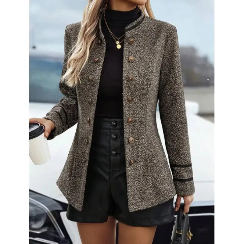 

Новинка T 65695 Женское длинное све с двойной пуговицей Blo Jaet Regular Fit V-Ne ort Length для среднего и электронного возраста.