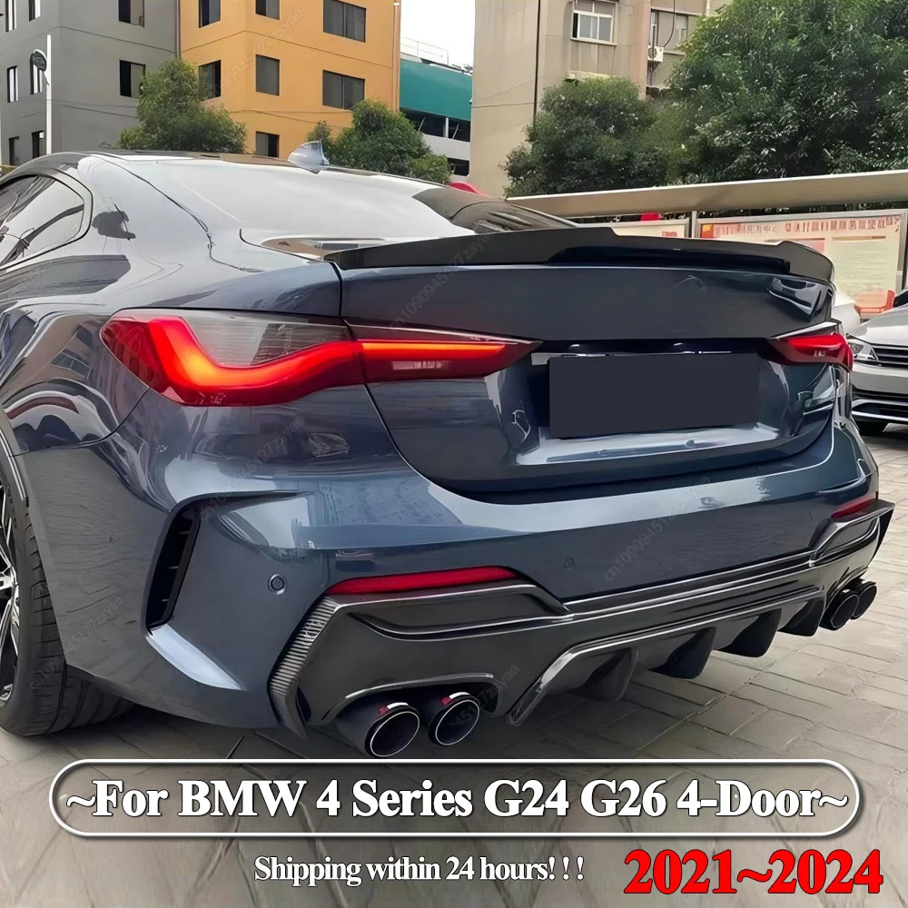 M4 Style Rear Bumper Lip Trunk Spoiler Wing For BMW 4 Series G24 G26 420i 430i I4 M50 4-Door Gran Coupe 2021-2024 Black Tuning