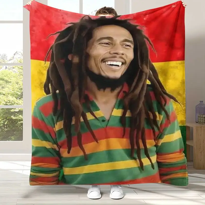 Reggae Music Bob Marley Rasta Color Soft Flannel Throw Blanket,Cozy Warm Blanket for Bed,Sofa,Living Room,Camping,Home Decor