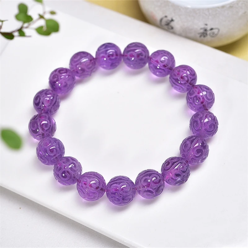 12MM Natural Amethyst Mosaic Bead Bracelet Gemstone Round Bead Crystal Healing Women Men Fine Jewelry Gift 1PCS