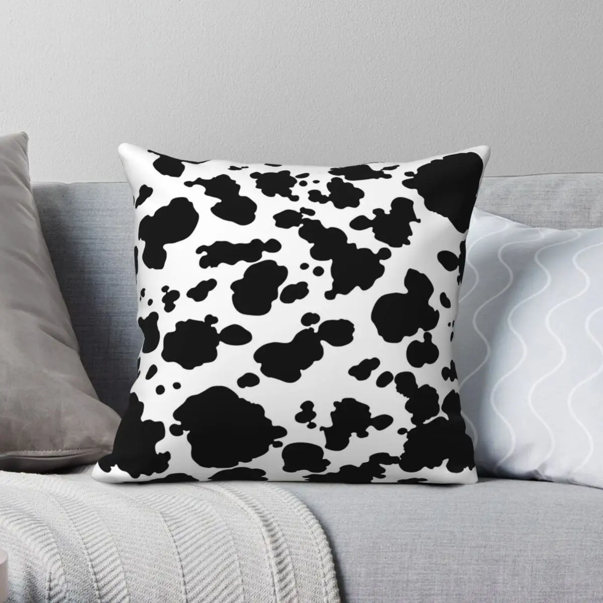 

Cow Print Square Pillowcase Polyester Linen Velvet Creative Zip Decorative Car Cushion Cover