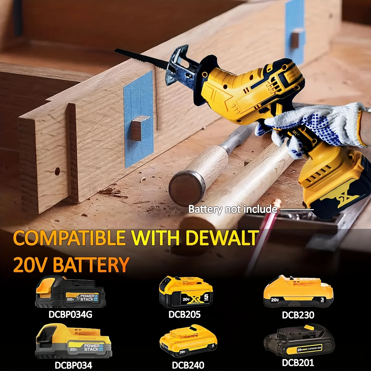 Akku-Säbelsäge, kompatibel mit DeWalt 20 V Akku, 0–3500 SPM variable Geschwindigkeit, 4 Sägeblätter-Set (nur Werkzeug)