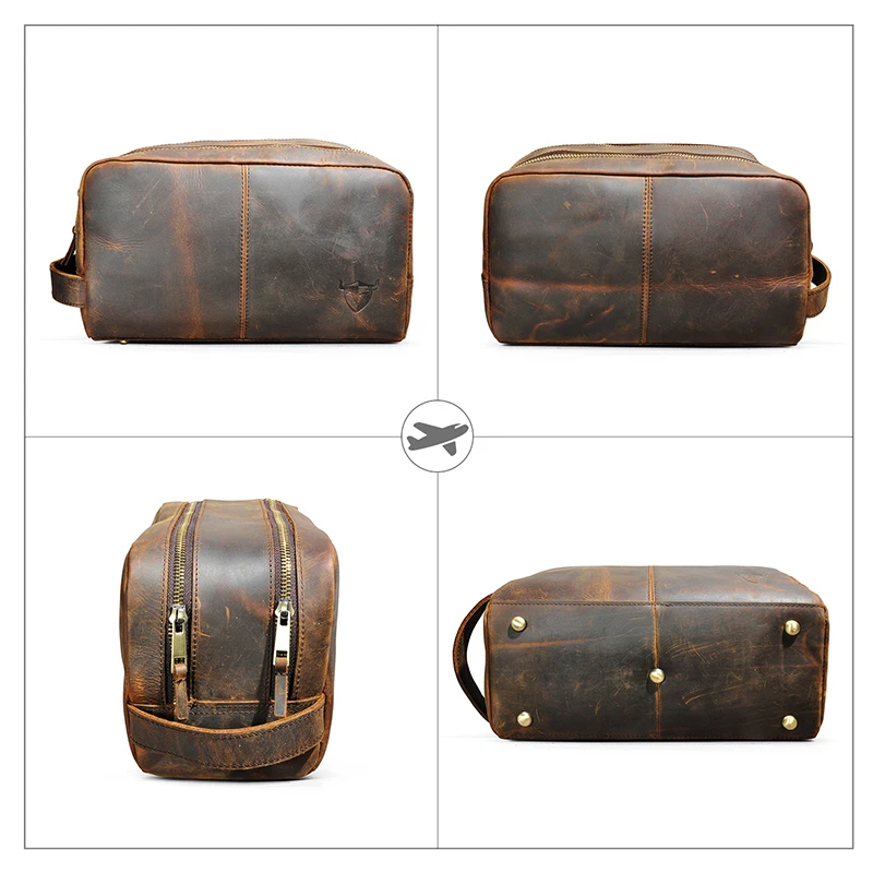 2024 Genuine Crazy Horse Leather Handmade Travel Washroom Make Up Toiletry Bag for Men - Dopp Kit - Shaving Kit 772