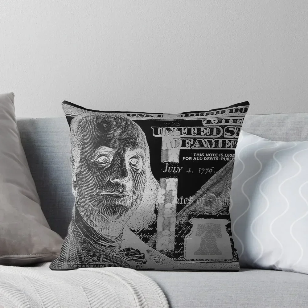 

One Hundred US Dollar Bill - $100 USD in Silver on Black Throw Pillow Decorative Cushions luxury throw pillow covers pillow