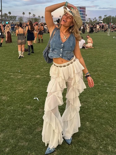 Kliou-pantalones de malla de retales para Mujer, pantalón recto, holgado, plisado, liso, Irregular, de cintura alta, ropa de calle Chic para Mujer