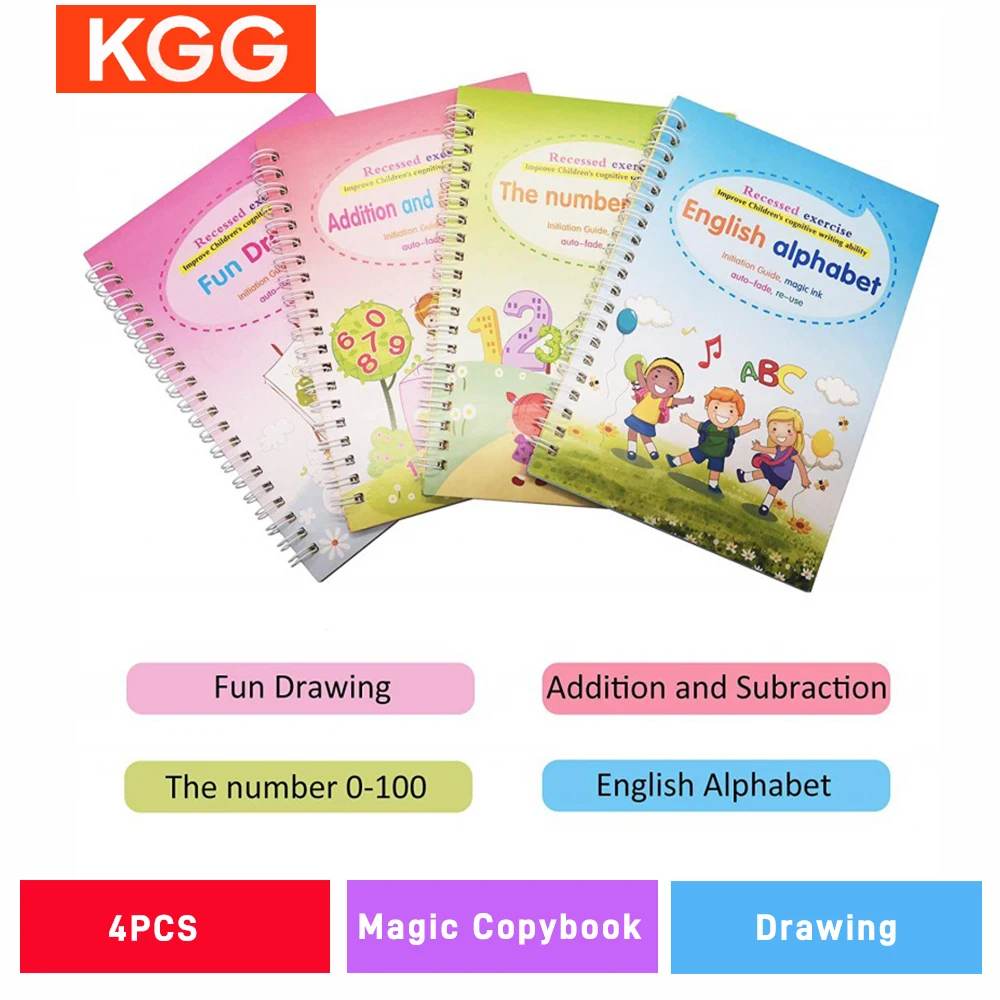 

4PCS Kids Magic Copybook Drawing Toys Montessori Reusable Pen Control Training Writing Sticker Children Learning Educational Toy