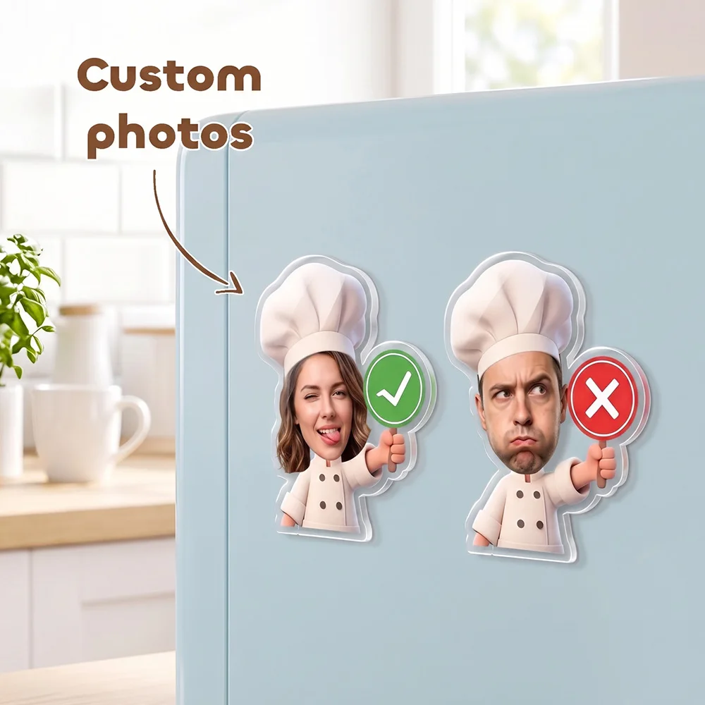 Personalized Chef Photo Fridge Magnet, Cook Check X Sign Design, Chef Hat Kitchen Refrigerator Decor,  Kitchen Decoration