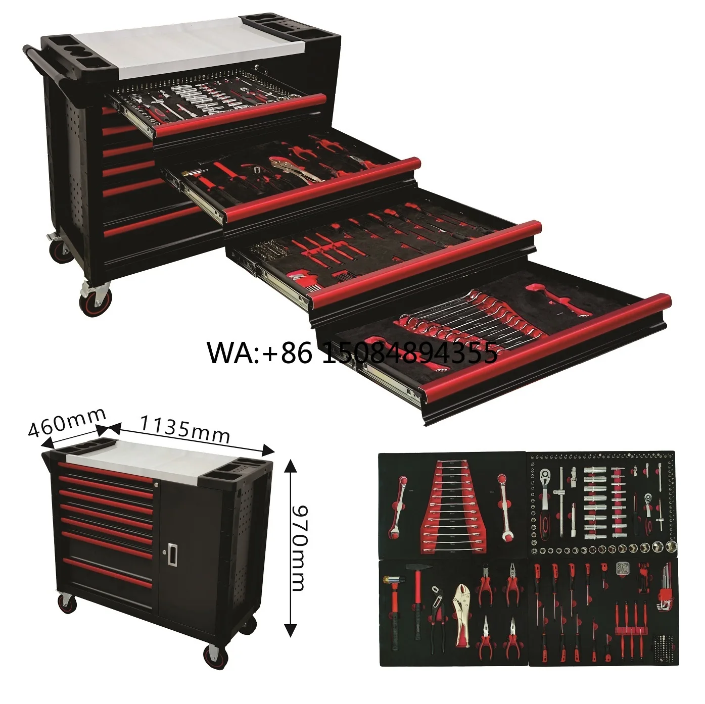 

Metal Auto Repair 7 Drawers Roller Cabinet Tool Trolley Mobile Toolbox Steel Rolling ToolCabinet Stainless Steel Tool Chest