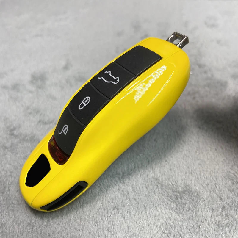 Key Case Racing Yellow For Porshe Macan Cayenne Panamera Taycan Cayman Boxster 718/911 Fob Remote Cover Shell Key Accessories