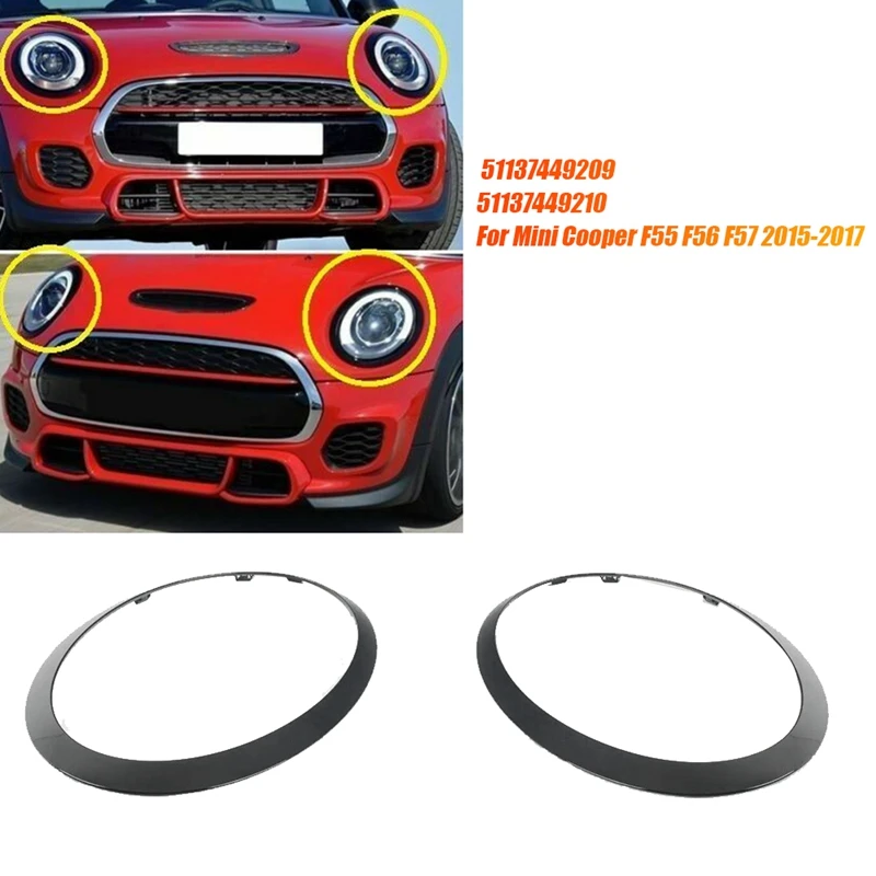 1Pair Front Headlight Trim Ring 51137449209 51137449210 For Mini Cooper F55 F56 F57 2015-2017 Black Chrome Bezel Decor