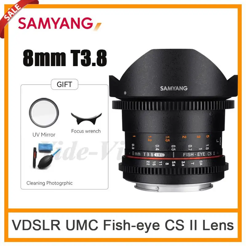 Samyang 8mm T3.8 VDSLR UMC Fish-eye CS II Cine Lens For Sony E/A MFT Fuji X Canon M Sumsung NX For Canon EF Nikon F SLR camera