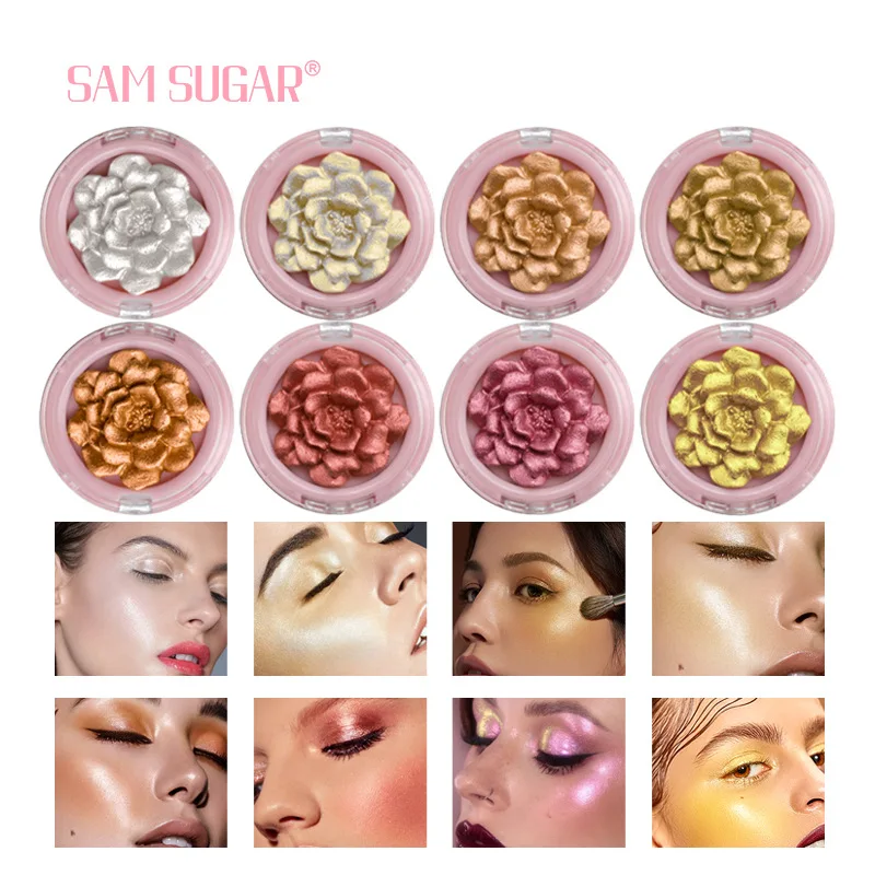 SAM SUGAR Compact Compact Disc 3D-Gravur Rose Face Augen- und Nasenschatten Stereoskopisches aufhellendes Make-up