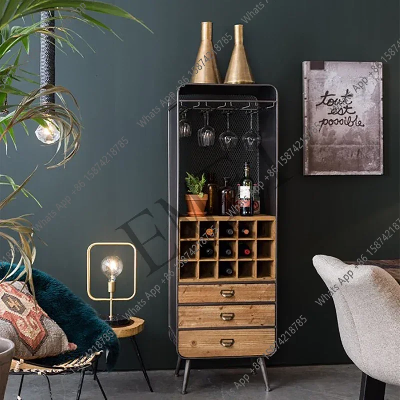 

Z 67 Solid Wood Industrial Style Storage Cabinet Goblet Upside down Household Small Wine Rack KTV Bar Cabinet
