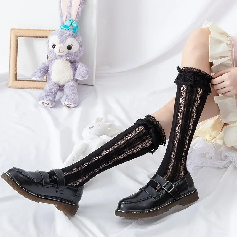 Love Pierced Lolita Socks Cosplay Cartoon Cute Sexy Black White Lace Leg Socks JK Loose Socks Japan