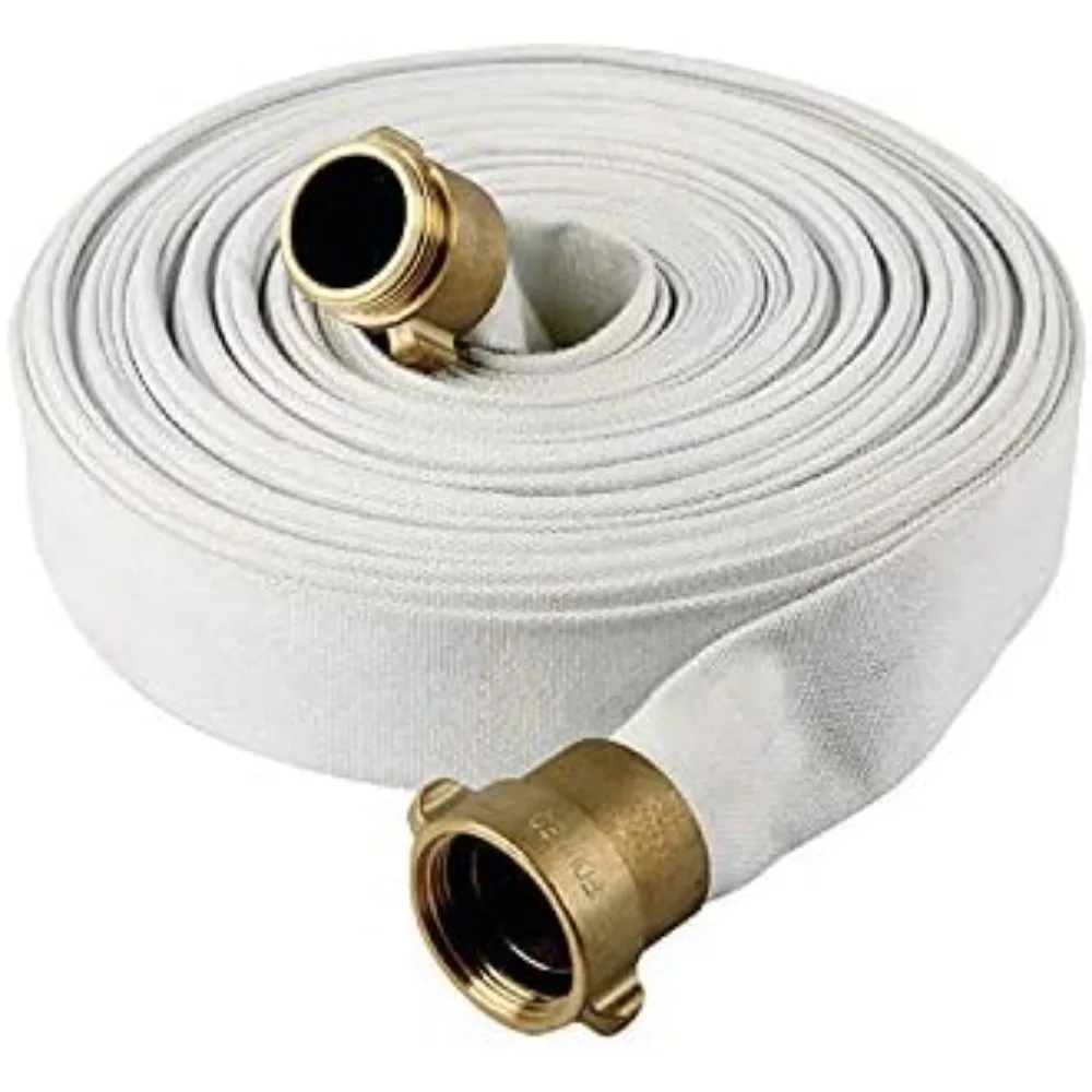 

Fire Hose, White, 1-1/2" ID X 100 FT, 500 PSI Burst Pressure, M x F NST Brass Connectors (100 ft.)