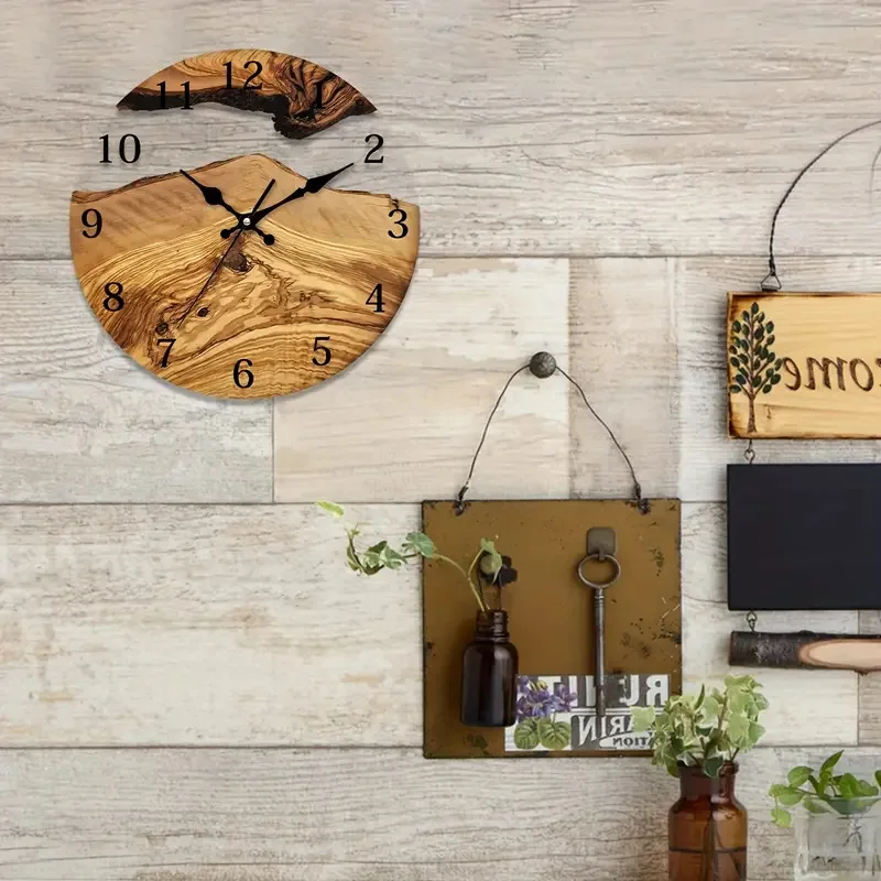 

Circular Transparent Wall Clock with Wood Grain Design Silent Clocks Decorative Glass Surface Art Watch for Study Room