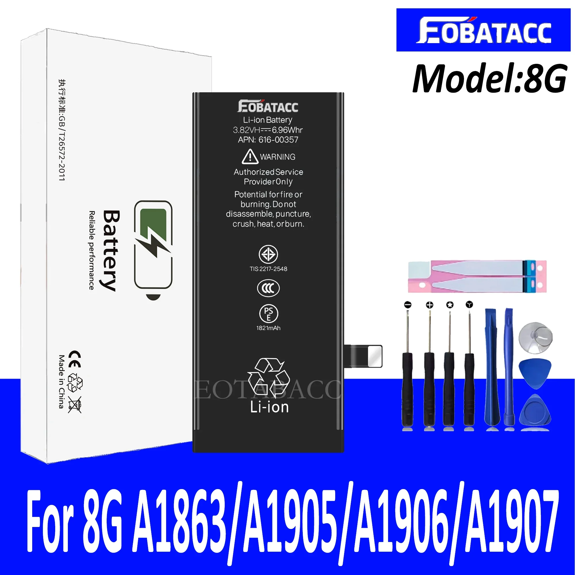 EOTABACC High Quality 100% Original Battery  For iPhone 8G A1863 A1905 A1906 A1907 Phone Battery+Tools