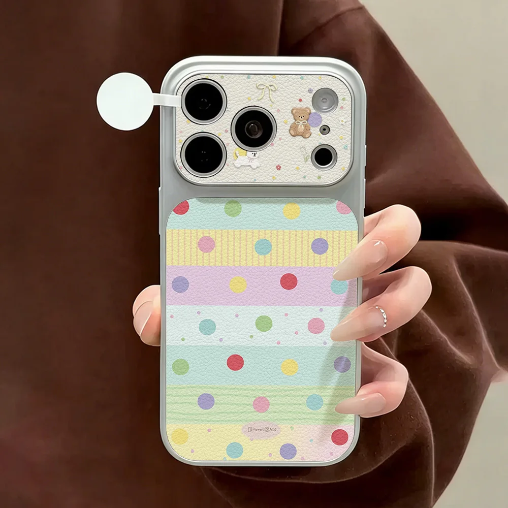 Colorful Dot Case For iPhone 17 16 15 14 Pro Max Cover For iPhone 12 13 Pro Max 11 17Pro 16P Pu Leather Texture Shockproof Funda
