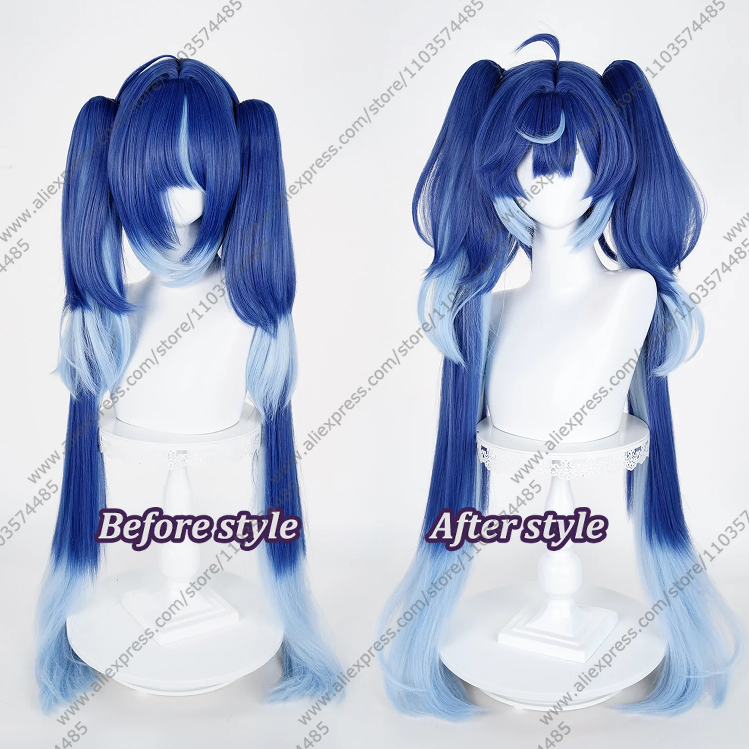 Anime Iuno Cosplay Wig Wuwa 100cm Long  Double Ponytails Wigs Halloween Heat Resistant Synthetic Hair