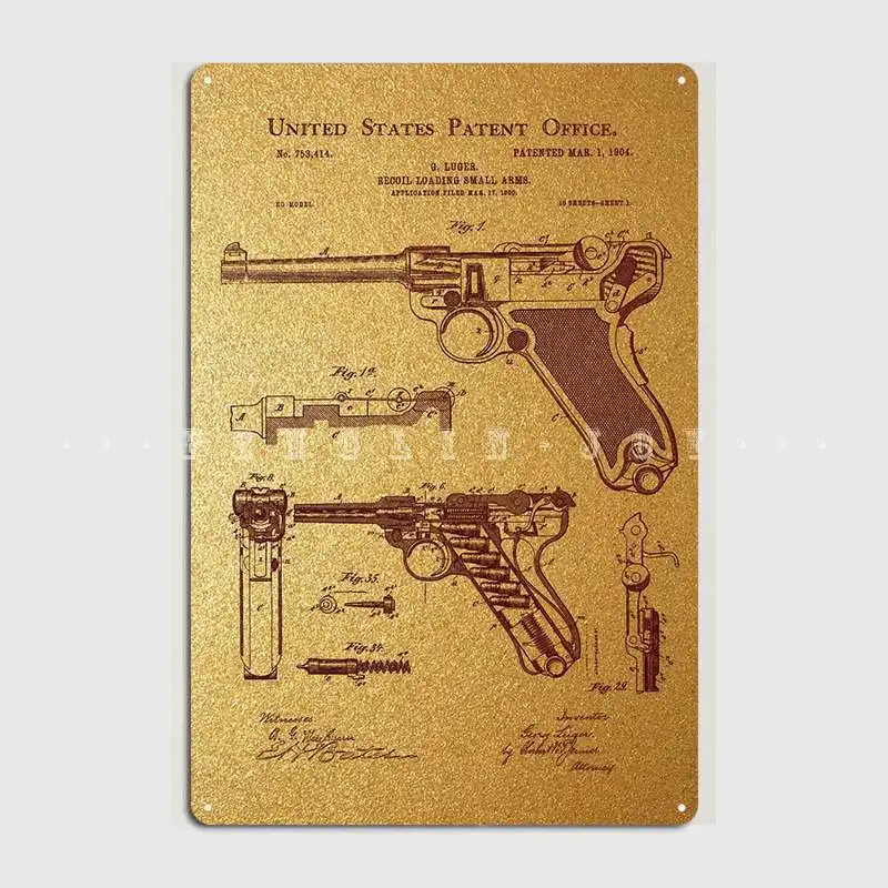 8 Luger Pistol Patent Metal Plaque Poster Club Wall Decor Pub Garage Funny Tin Sign Posters