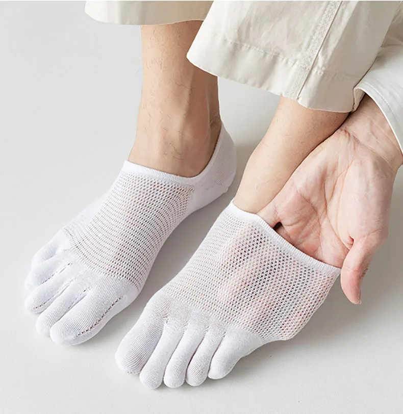 

Five Finger Socks Men's Solid Mesh Summer Thin Breathable Invisible Socks Split Toe Non slip Silicone Socks Cotton Short Socks